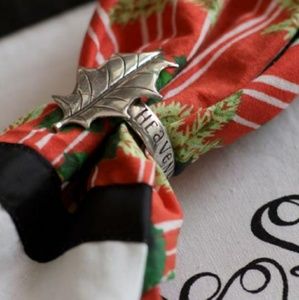 Pewter Christmas Holly Holiday Napkin Rings 4